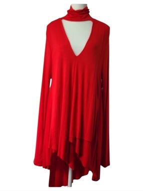 Free People Uptown Red Asymmetrical Dress Women’s Size L Long Sleeve NWOT Boho